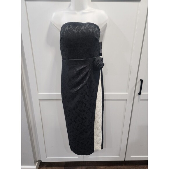 Maison Tara Dresses & Skirts - NEW Maison Tara Rosette Midi Dress Women’s 4 2-Tone Jacquard Black & Ivory Party